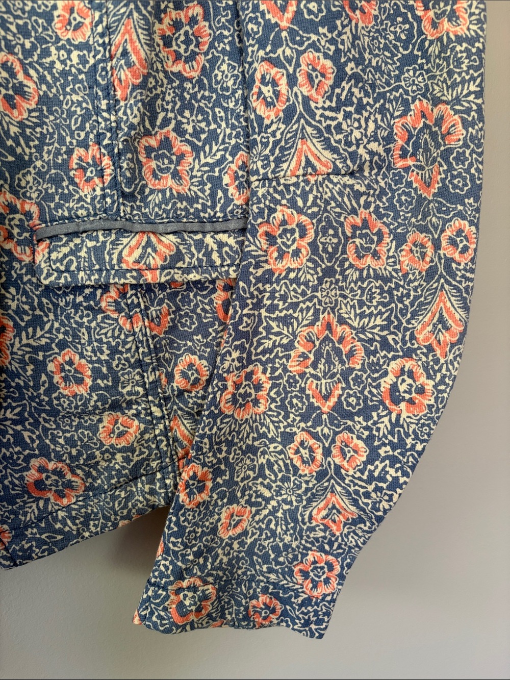 Free People Floral Blazer Jacket Size 12 Blue Coral Pink Cream Boho Cottage - Picture 3 of 8